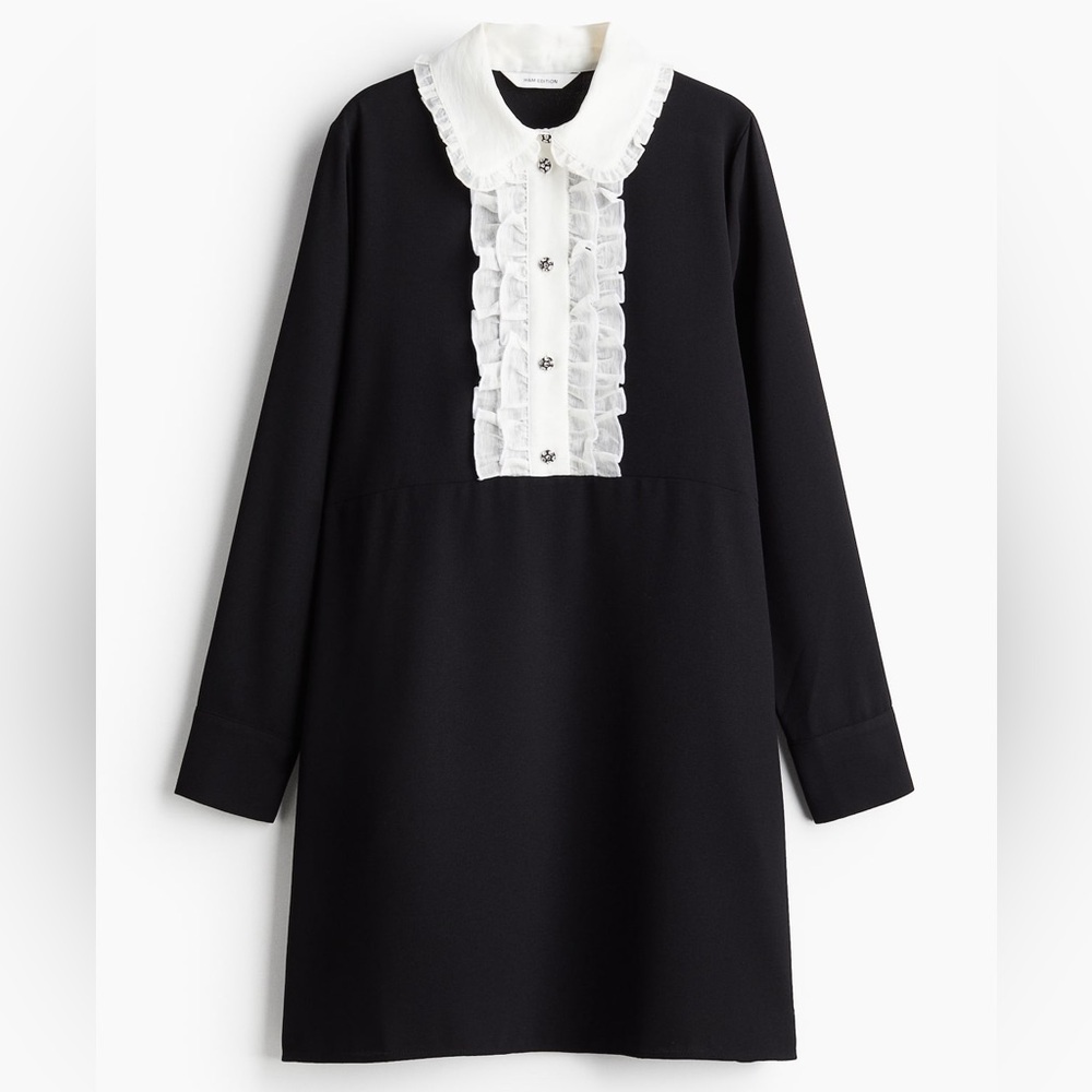 Frill-trimmed dress - Black - Ladies | H&M IE